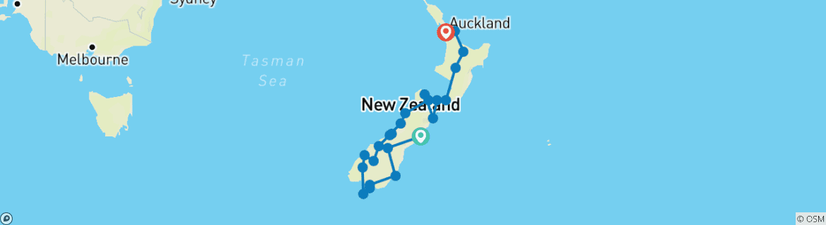 Image of a map showing the route of the tour