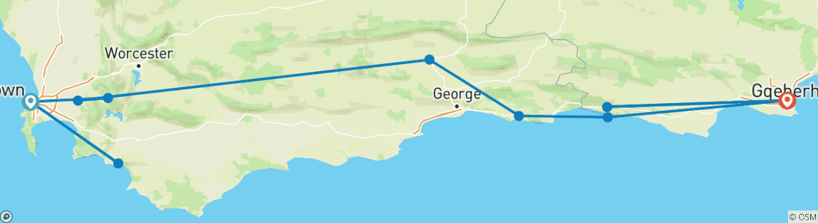 Image d'une carte montrant l'itinéraire du circuit