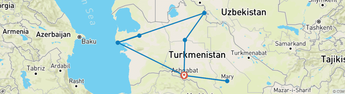 Image d'une carte montrant l'itinéraire du circuit