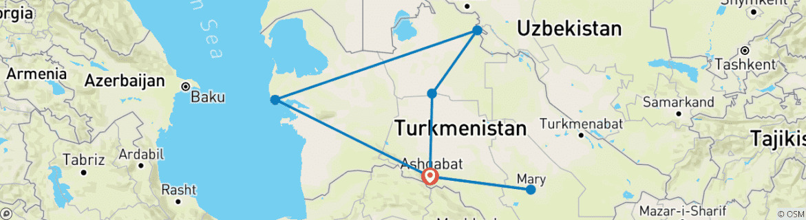 Image d'une carte montrant l'itinéraire du circuit