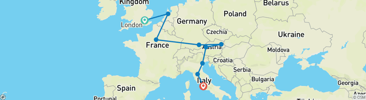 Image d'une carte montrant l'itinéraire du circuit