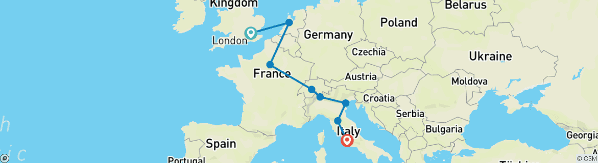 Image d'une carte montrant l'itinéraire du circuit