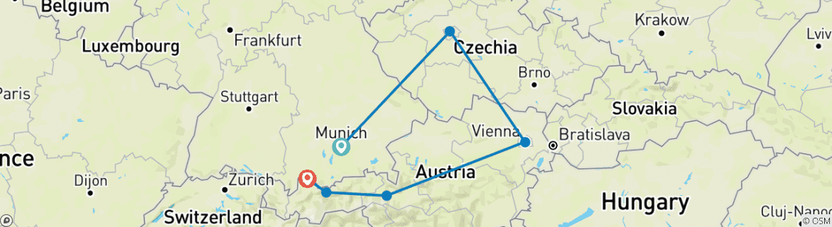 Image of a map showing the route of the tour