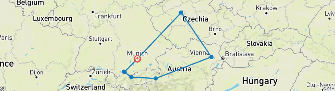 Image of a map showing the route of the tour