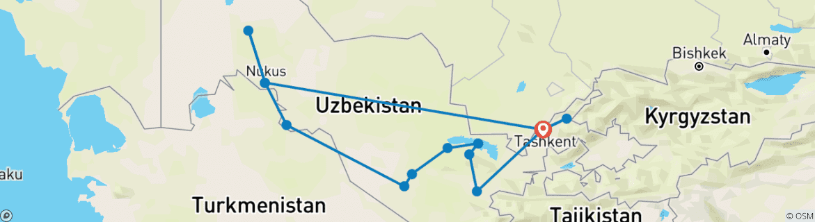 Image of a map showing the route of the tour