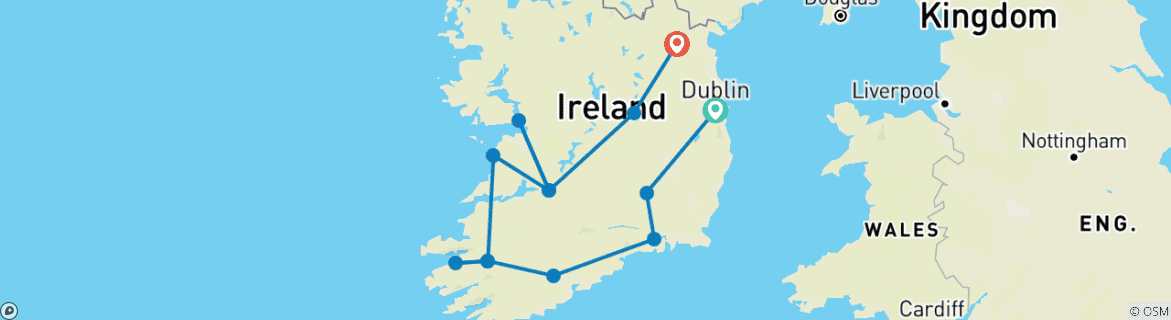 Image of a map showing the route of the tour