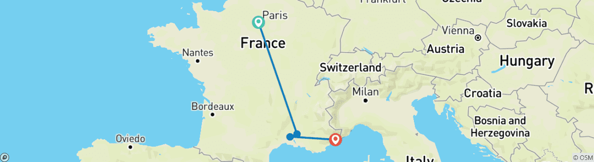 Image d'une carte montrant l'itinéraire du circuit