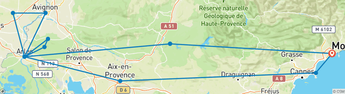 Image d'une carte montrant l'itinéraire du circuit