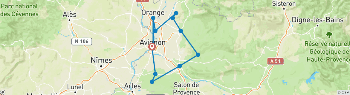 Image d'une carte montrant l'itinéraire du circuit