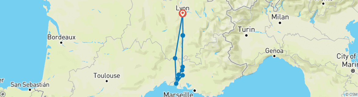 Image d'une carte montrant l'itinéraire du circuit