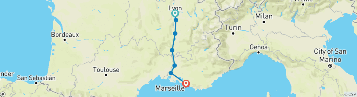 Image of a map showing the route of the tour