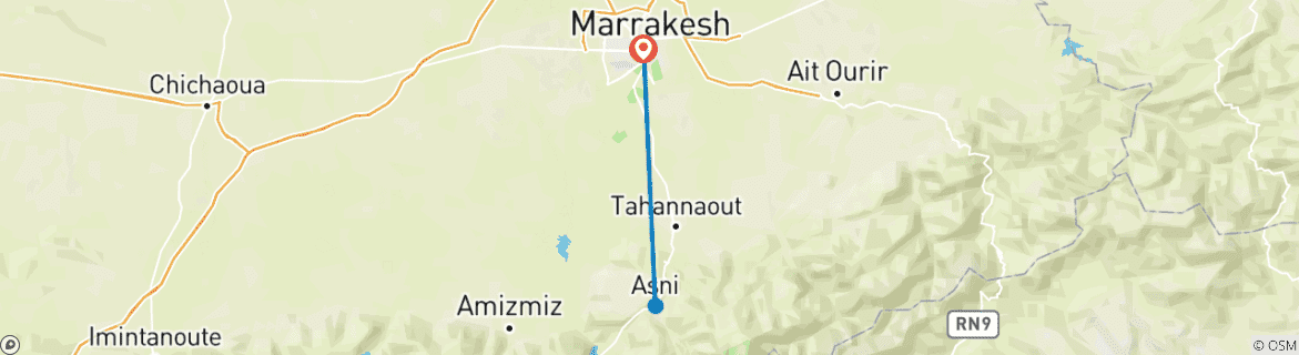 Foto van een kaart met de route van de rondreis