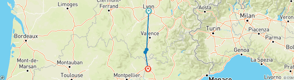 Image d'une carte montrant l'itinéraire du circuit