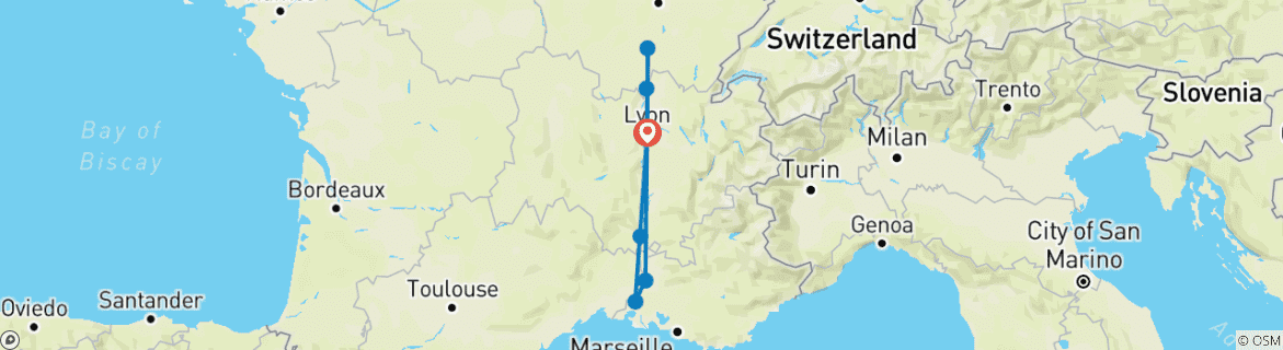 Image d'une carte montrant l'itinéraire du circuit