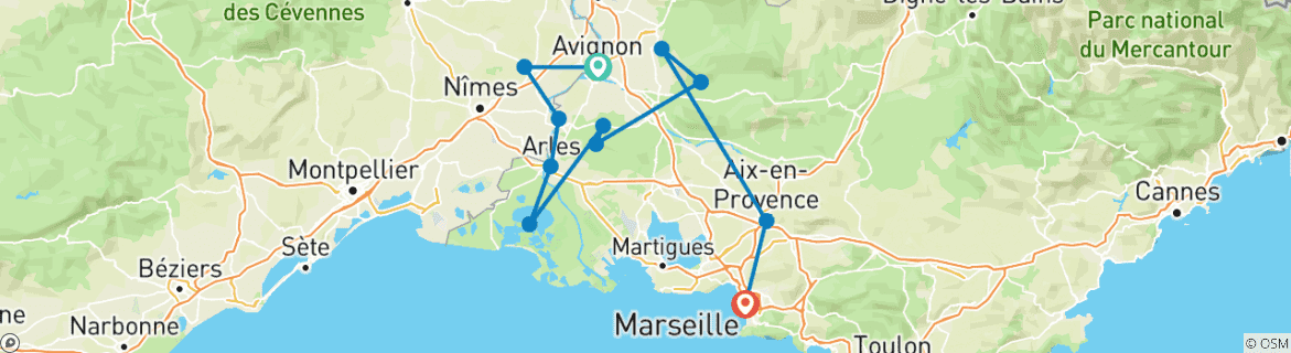 Image d'une carte montrant l'itinéraire du circuit