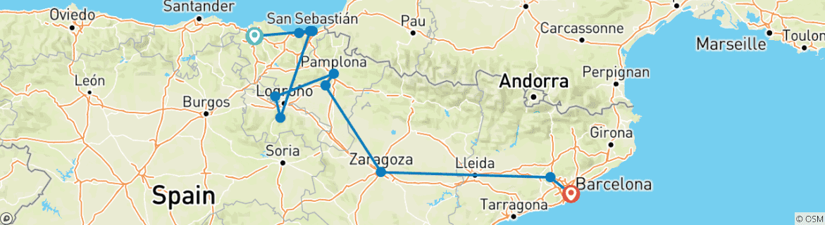 Image d'une carte montrant l'itinéraire du circuit