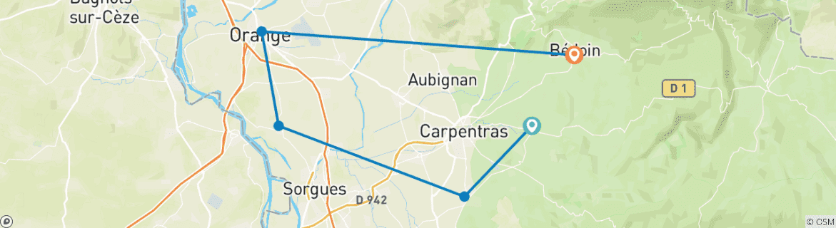 Image d'une carte montrant l'itinéraire du circuit