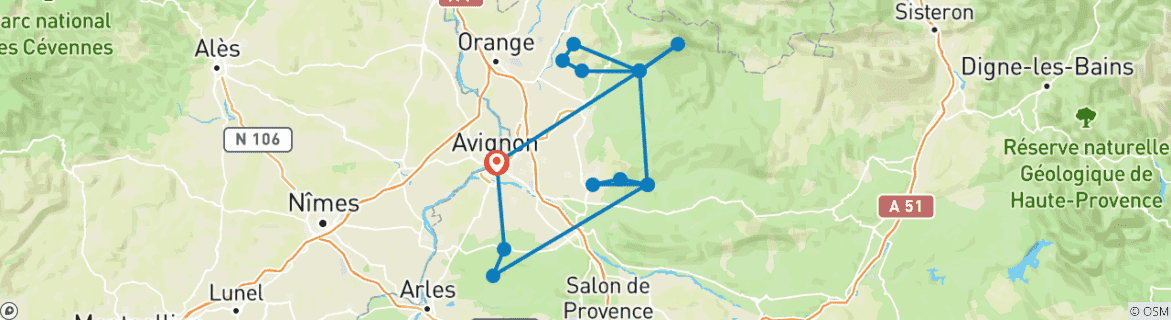 Image d'une carte montrant l'itinéraire du circuit
