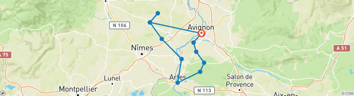 Image d'une carte montrant l'itinéraire du circuit