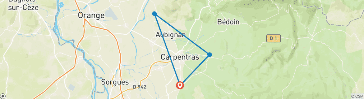 Image of a map showing the route of the tour