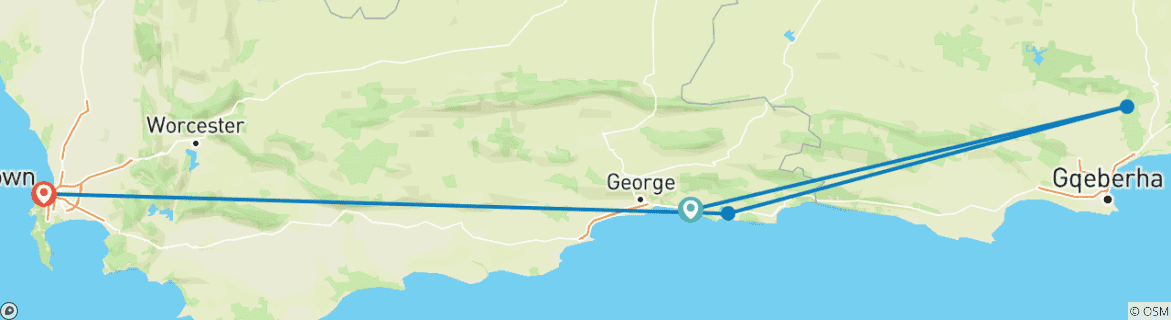 Image of a map showing the route of the tour