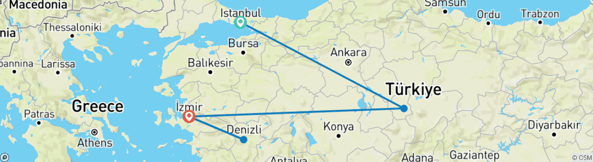 Image of a map showing the route of the tour