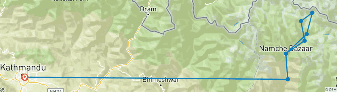 Image of a map showing the route of the tour