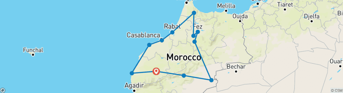 Image of a map showing the route of the tour