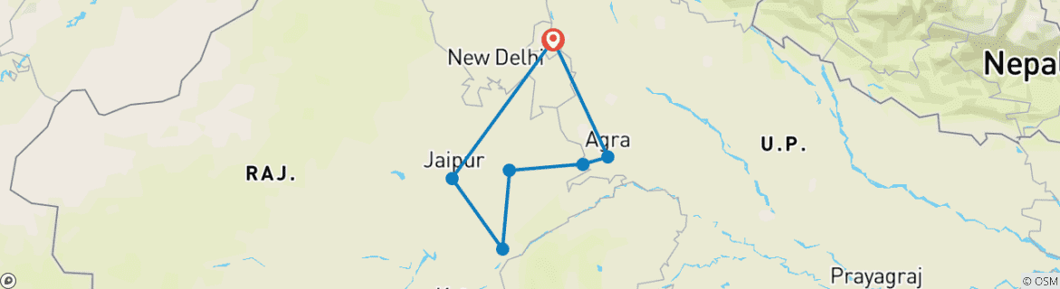 Image of a map showing the route of the tour