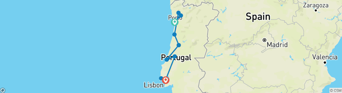 Image of a map showing the route of the tour