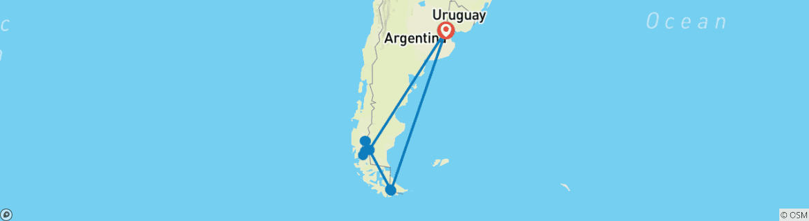 Image of a map showing the route of the tour