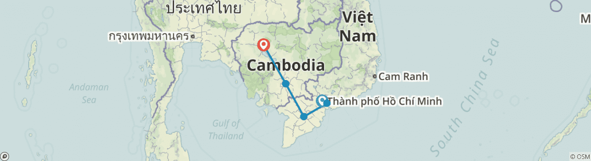 Image of a map showing the route of the tour