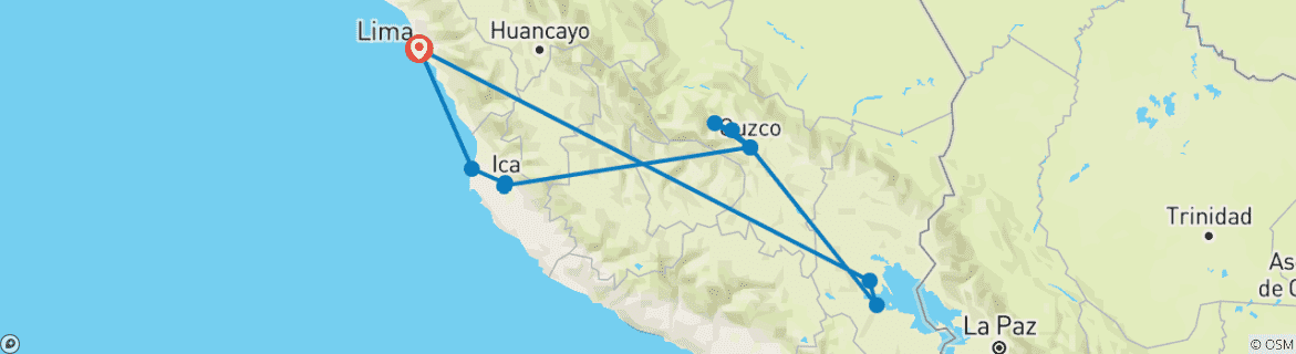 Karte mit der Reiseroute