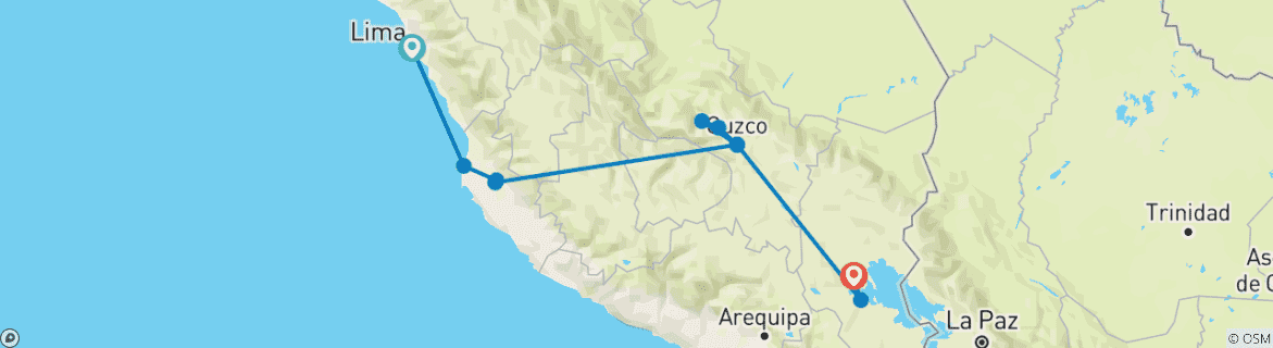 Image of a map showing the route of the tour