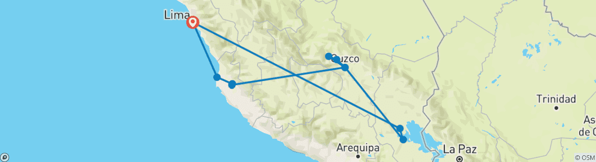 Image of a map showing the route of the tour