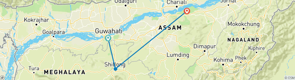 Image of a map showing the route of the tour