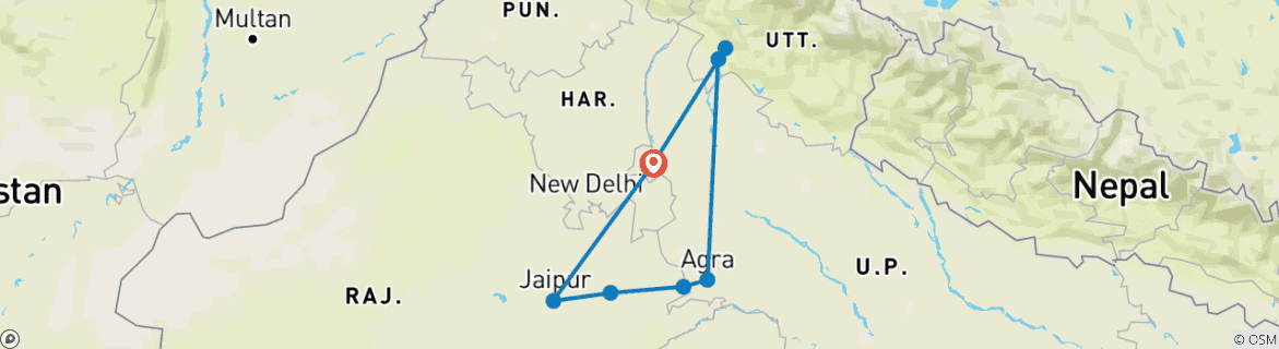 Image of a map showing the route of the tour