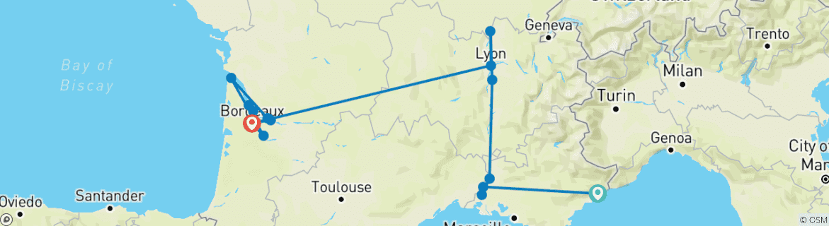 Image d'une carte montrant l'itinéraire du circuit