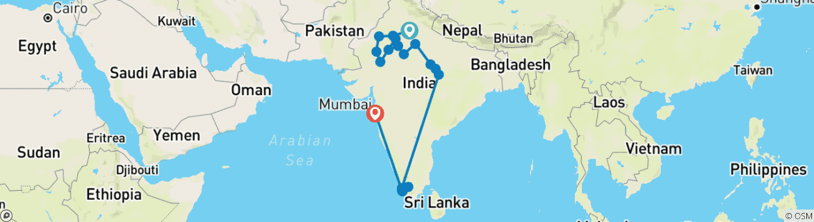 Karte mit der Reiseroute