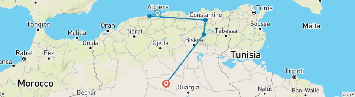 Image d'une carte montrant l'itinéraire du circuit