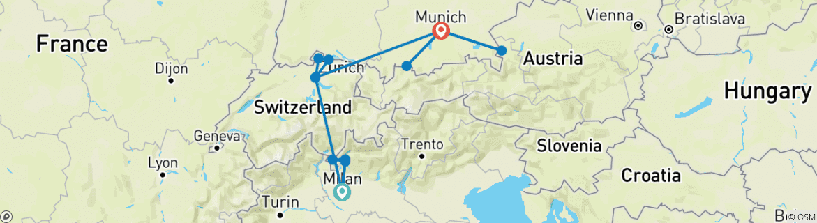 Image d'une carte montrant l'itinéraire du circuit