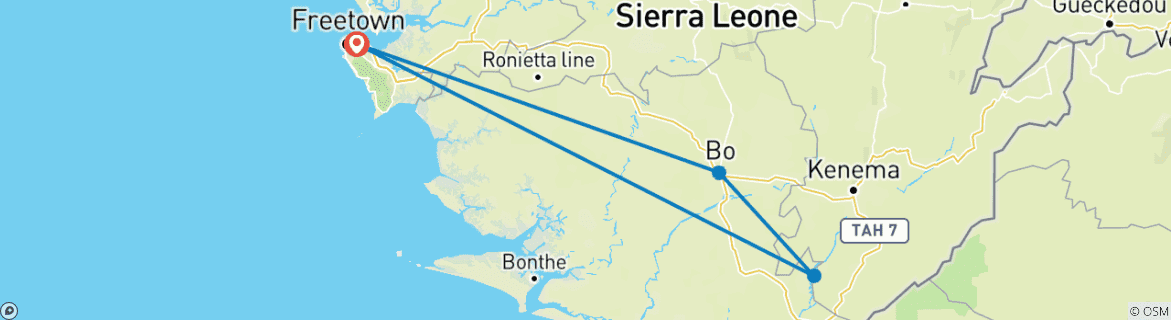 Image d'une carte montrant l'itinéraire du circuit