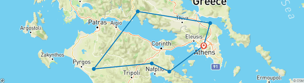 Image of a map showing the route of the tour