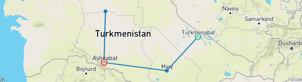 Image of a map showing the route of the tour