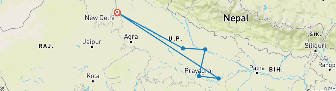 Image d'une carte montrant l'itinéraire du circuit