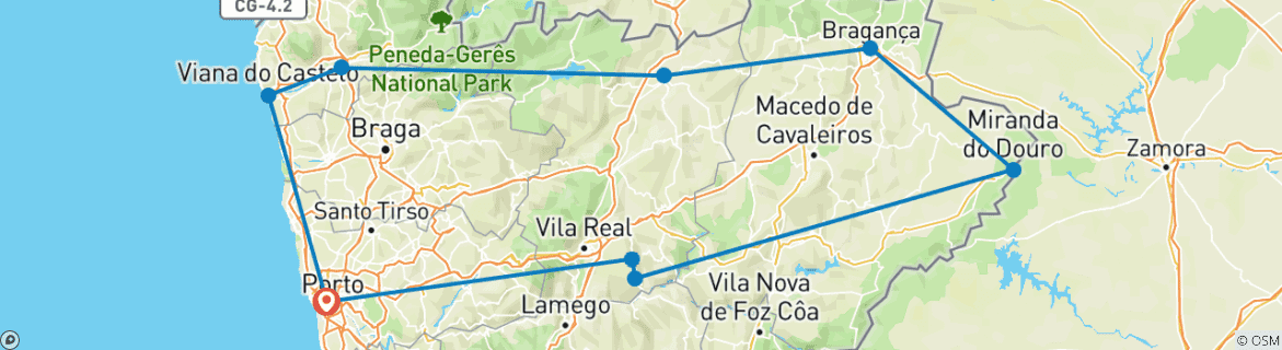 Image of a map showing the route of the tour