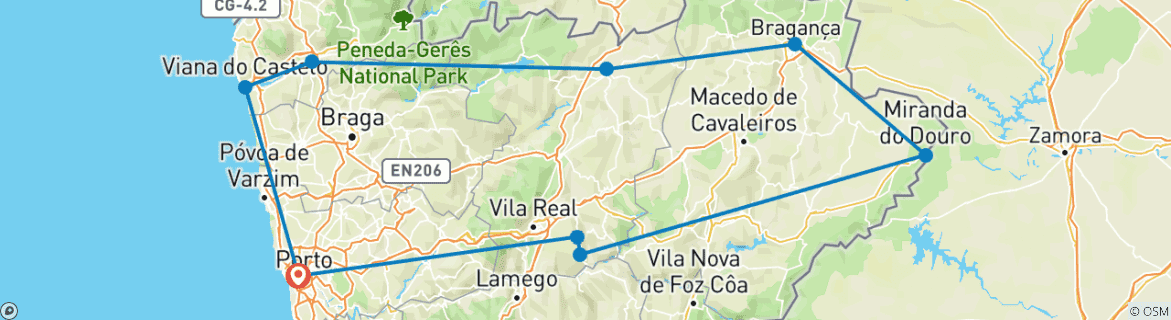 Image d'une carte montrant l'itinéraire du circuit