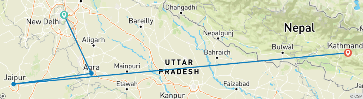 Image of a map showing the route of the tour