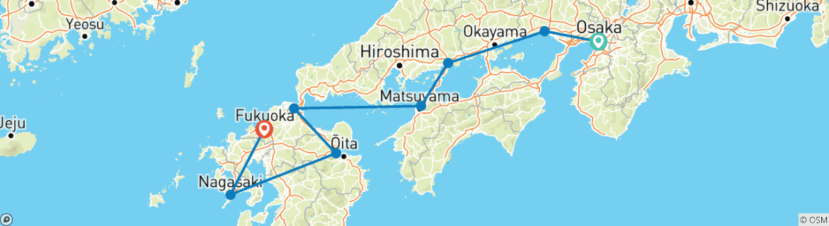 Image of a map showing the route of the tour