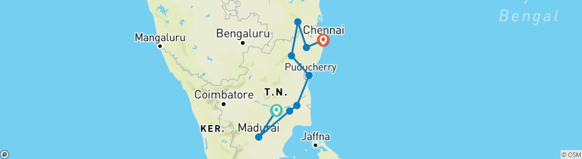 Image of a map showing the route of the tour